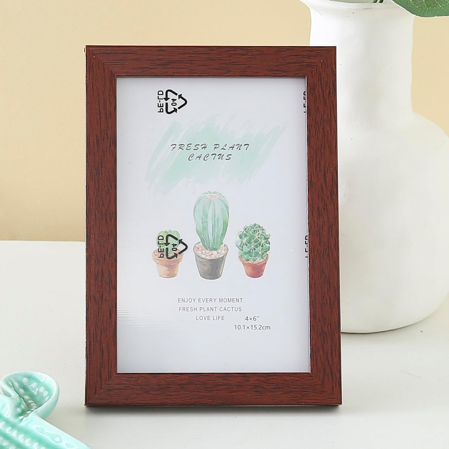 Photo Frame - Crystal Clear Glass | Horizontal & Vertical Use | 11.6x16.7cm | Brown | Perfect for Home & Office