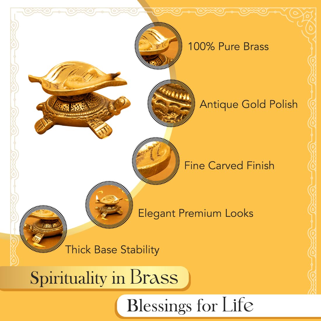 Ekhasa 100% Pure Brass Tortoise Diya for Puja | Diyas for Home Decoration | Pital Deepam for Pooja | Brass Oil Lamps for Pooja | Agal Vilakku for Pooja | Puja Diya for Home Mandir | Deepak Kundulu