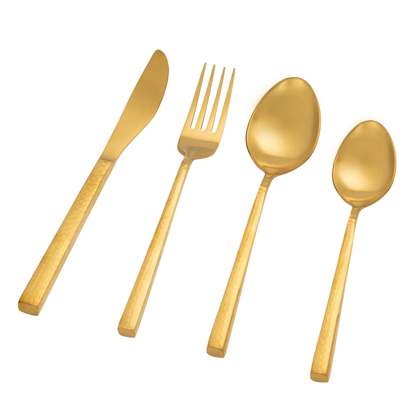 Ellementry Aurum Gold Hammered Cutlery Set of 4| Stainless Steel Set | Food Grade Silverware for Home & Kitchen | Dishwasher Safe | Cutlery Set for Dining Table | Spoon/Fork/Knife Set (Pack of 4)