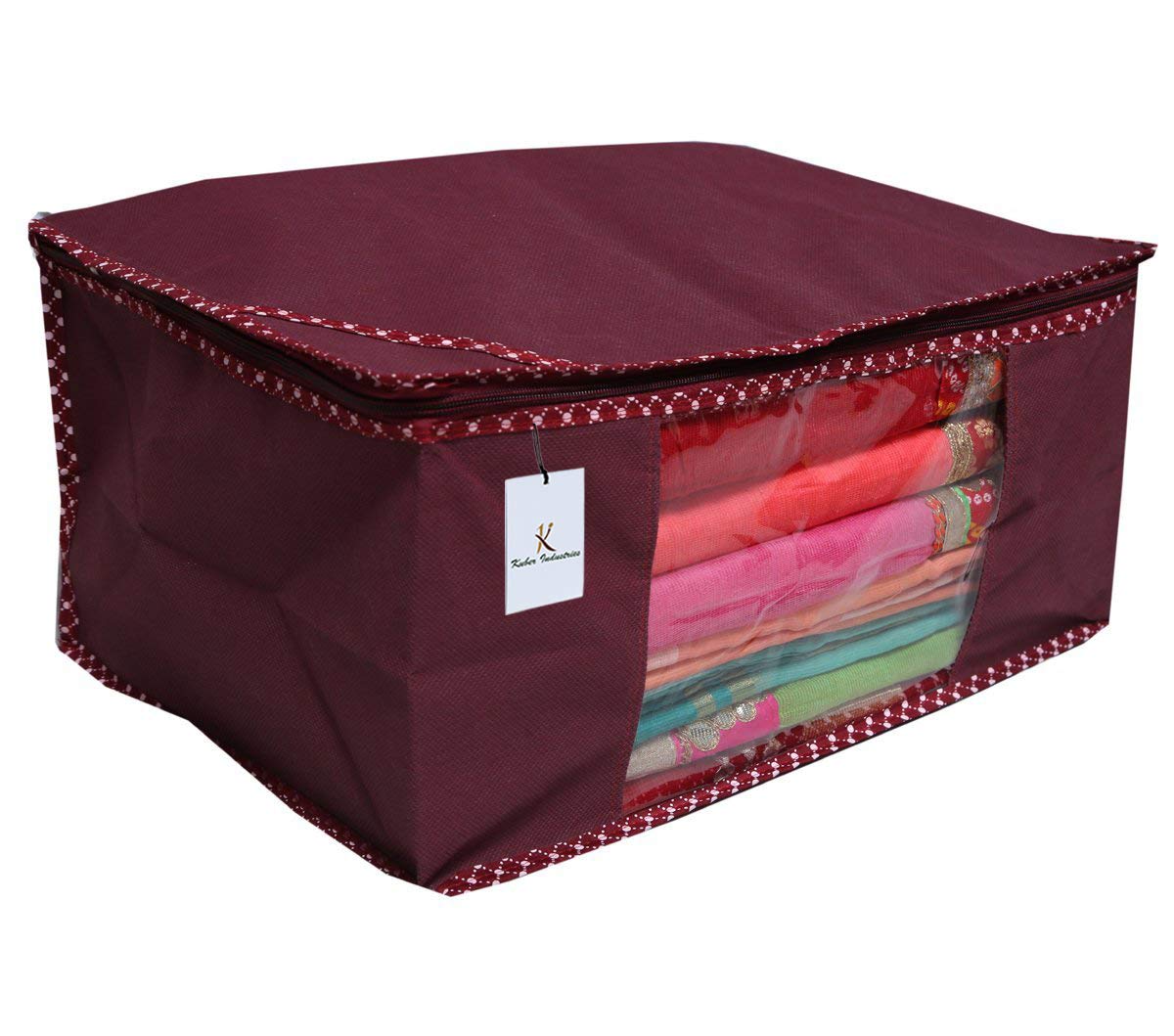 Pack of 12: Non Woven Saree Covers with Zip | Lightweight, Foldable | 46 x 35 x 22 cm | Maroon