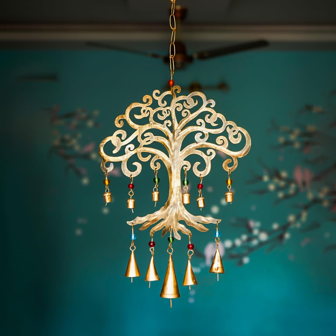 Metal Wind Chimes - Tree of Life Design | Easy to Install | Standard Size | Gold Brass Finish