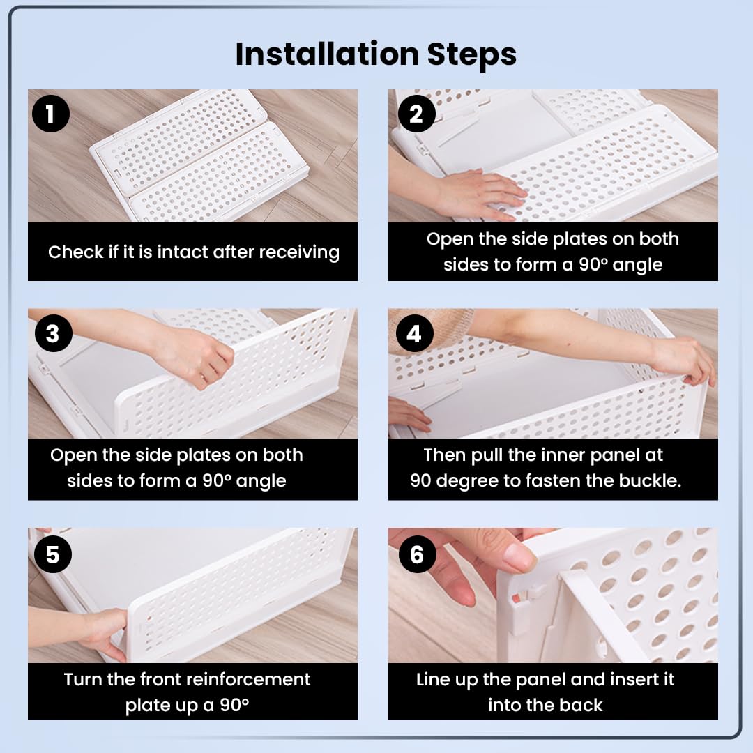 Foldable & Stackable Wardrobe Organizer - Durable Plastic Shelf | Freestanding | Medium Size | White