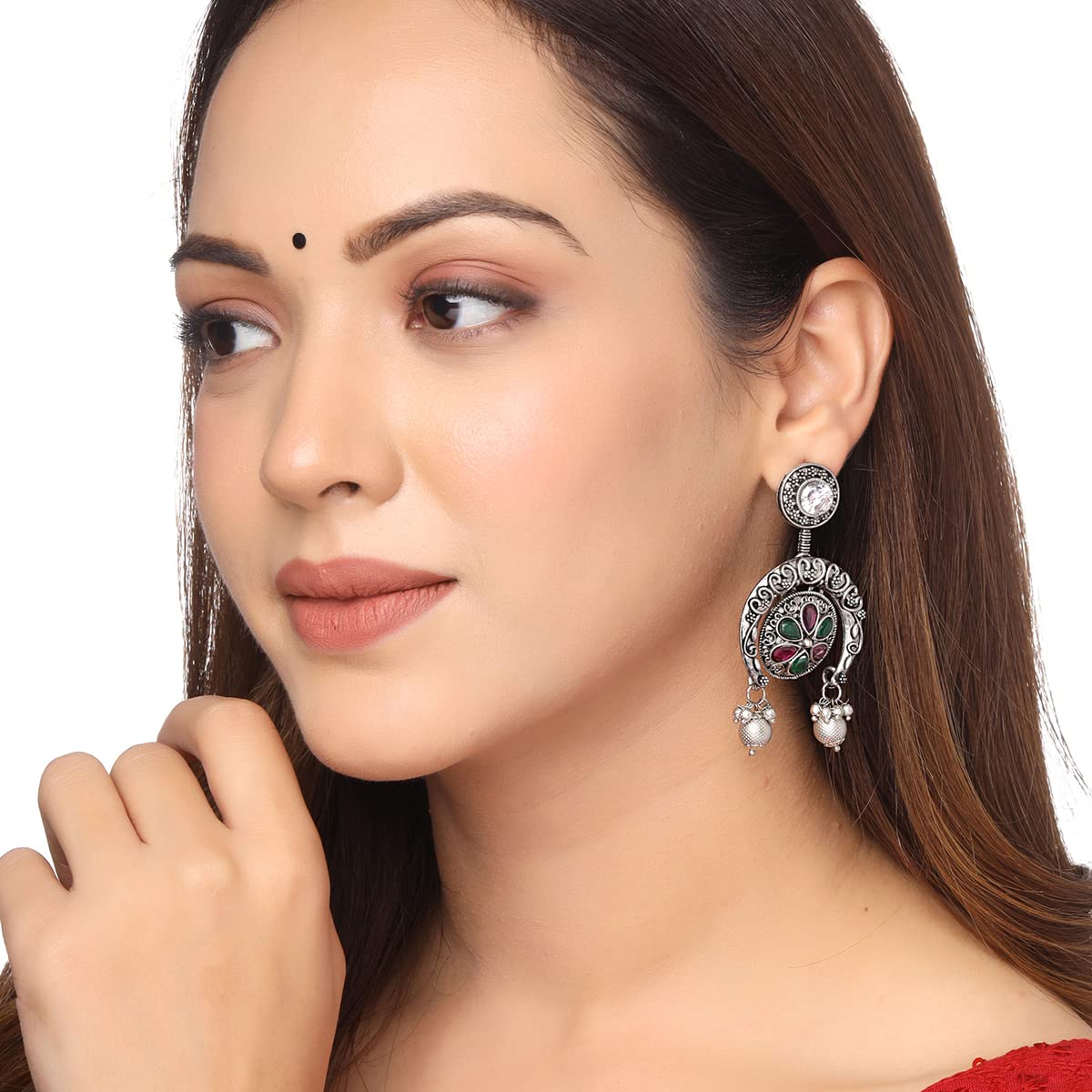 Yellow Chimes Silver Oxidised Jhumki Earrings - Fashion Accessory