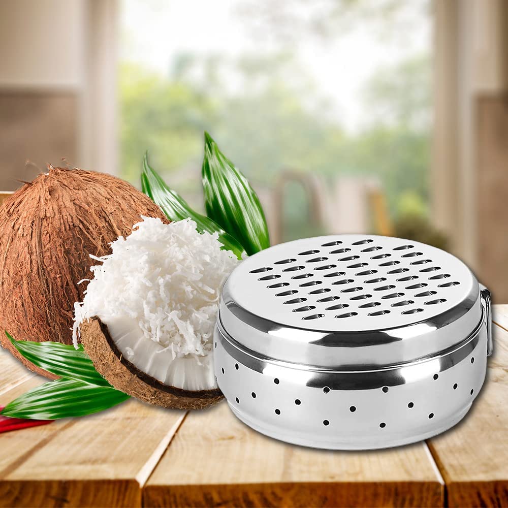 Kuber Industries Stainless Steel Grater with Storage|Stainless Steel, Multifunctional Use & Refrigerator Safe|Light Weight & Durable|Cheese,Carrot & Coconut Grater Lid with Ventilated Box (Pack of 1)