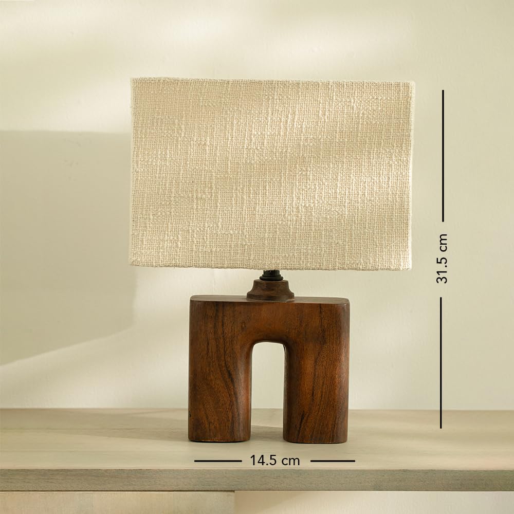 Wooden Table Lamp - Polished, Touch Control, Energy Efficient | Includes Shade | 31 x 18 x 41 cm | Beige