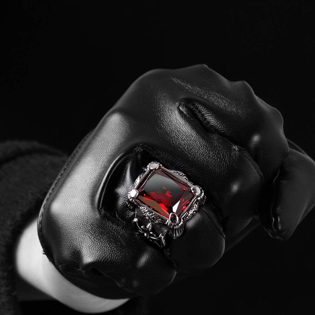 Yellow Chimes Red Skeleton Face Ring - Anniversary gift