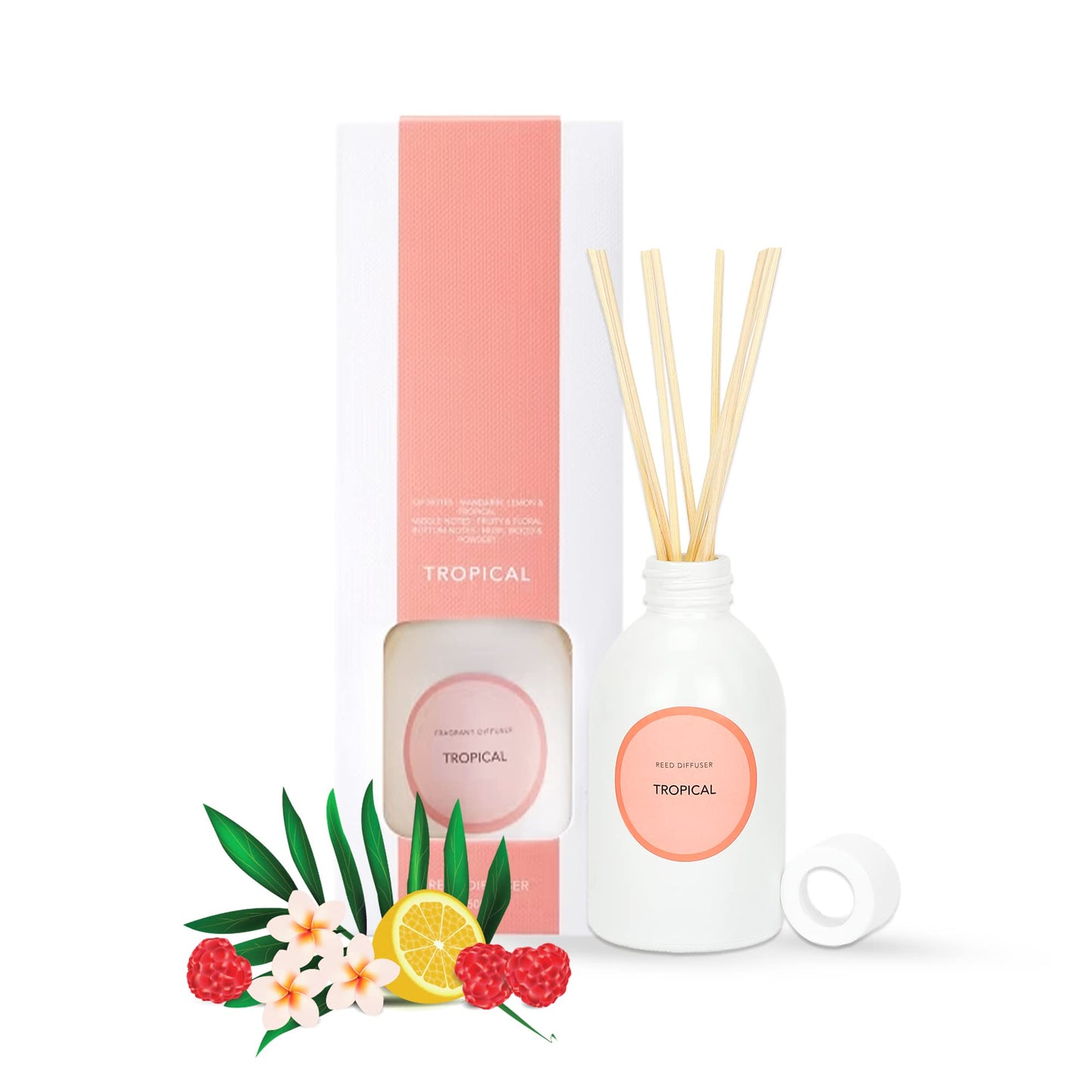 Combo: Spiced Noir Reed Diffuser Set - Alcohol-Free, Mild Tropical Fragrance | Glass Vessel & 8 Sticks | 150ml