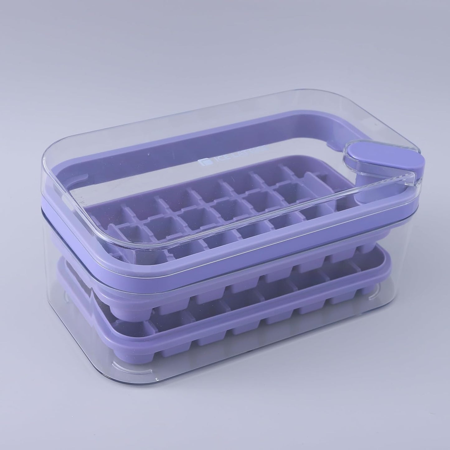 Pack of 6: 2 Layer Ice Cube Trays with Lid - 64 Molds for Easy Demolding | Includes Ice Scoop | Purple