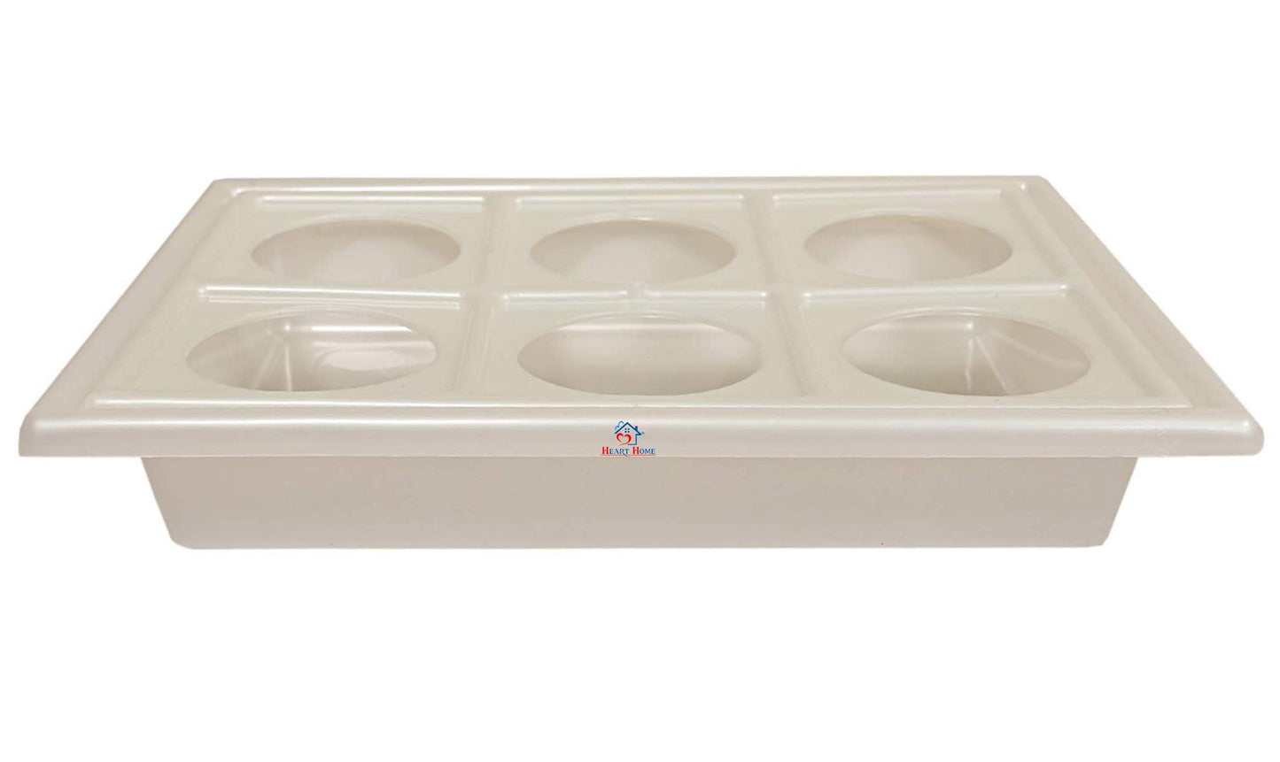 Heart Home Plastic 6 Slots Glass Holder Tray (White)