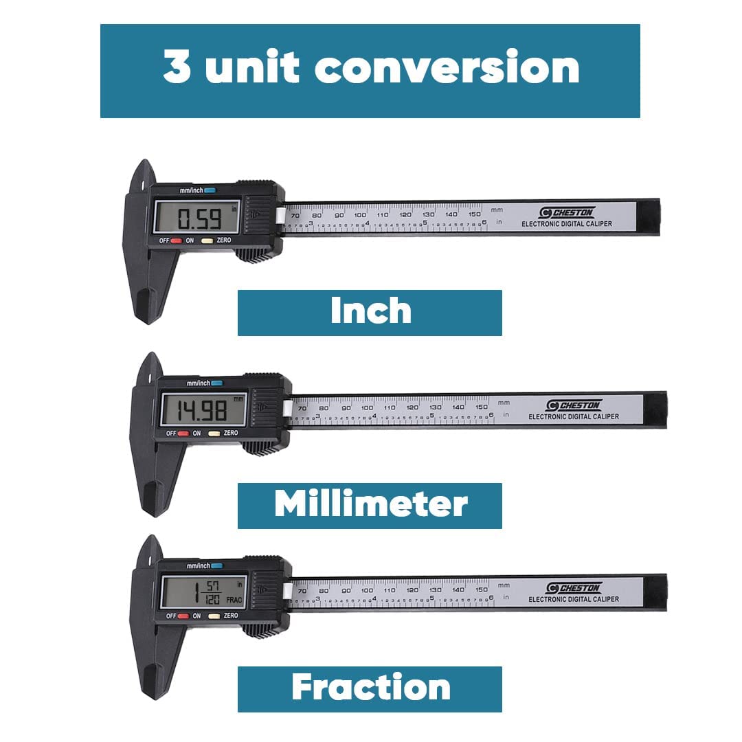 Cheston Digital Vernier Caliper | Durable Plastic Body | LCD Display | Battery Included I 150mm/6Inch I Precision Measurement With Zero Calibration | Accuracy ± 0.02 mm / <0.001