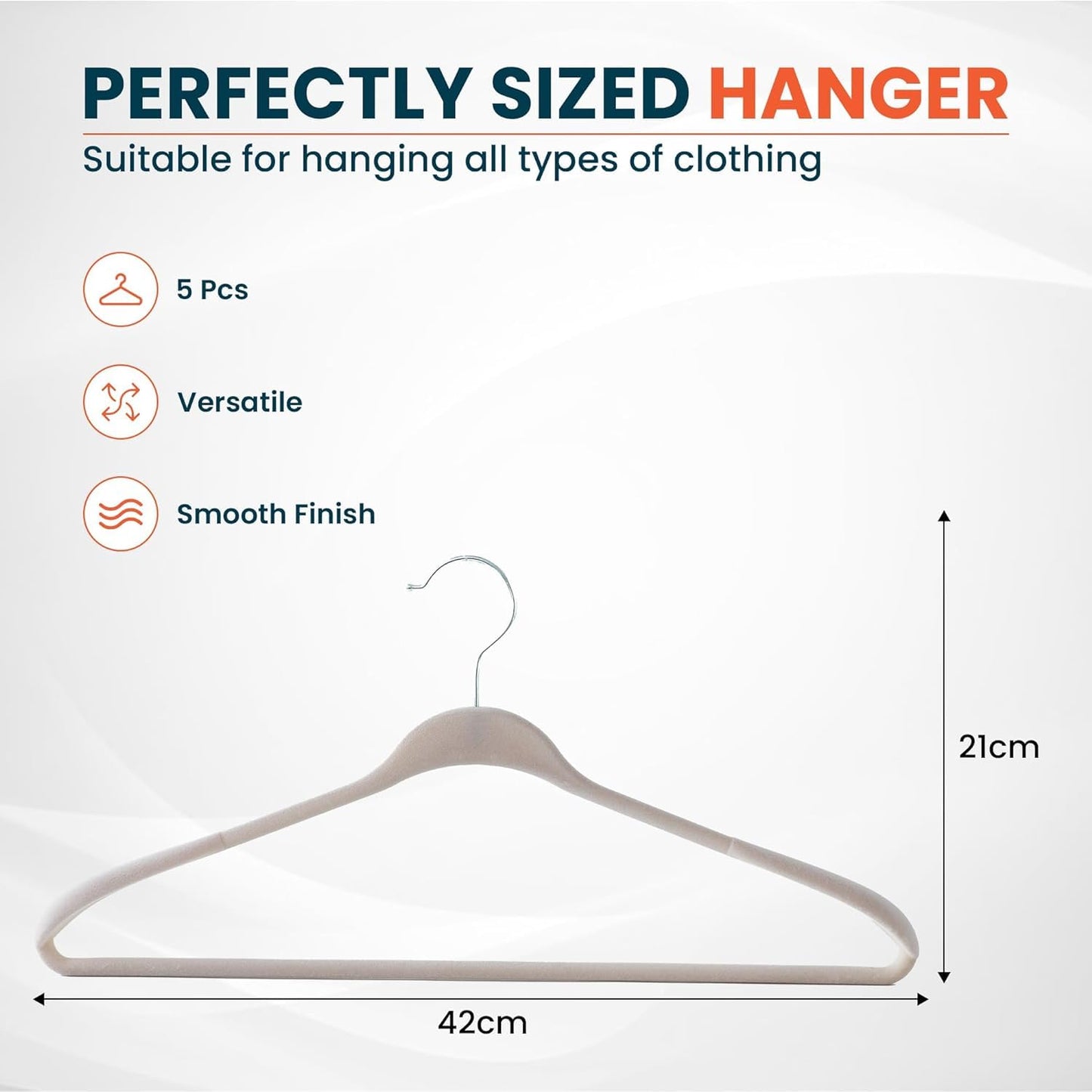 Kuber IndustriesVelvet Cloth Hanger Set of 10 with Chromed Plated Steel Hook|GREY|