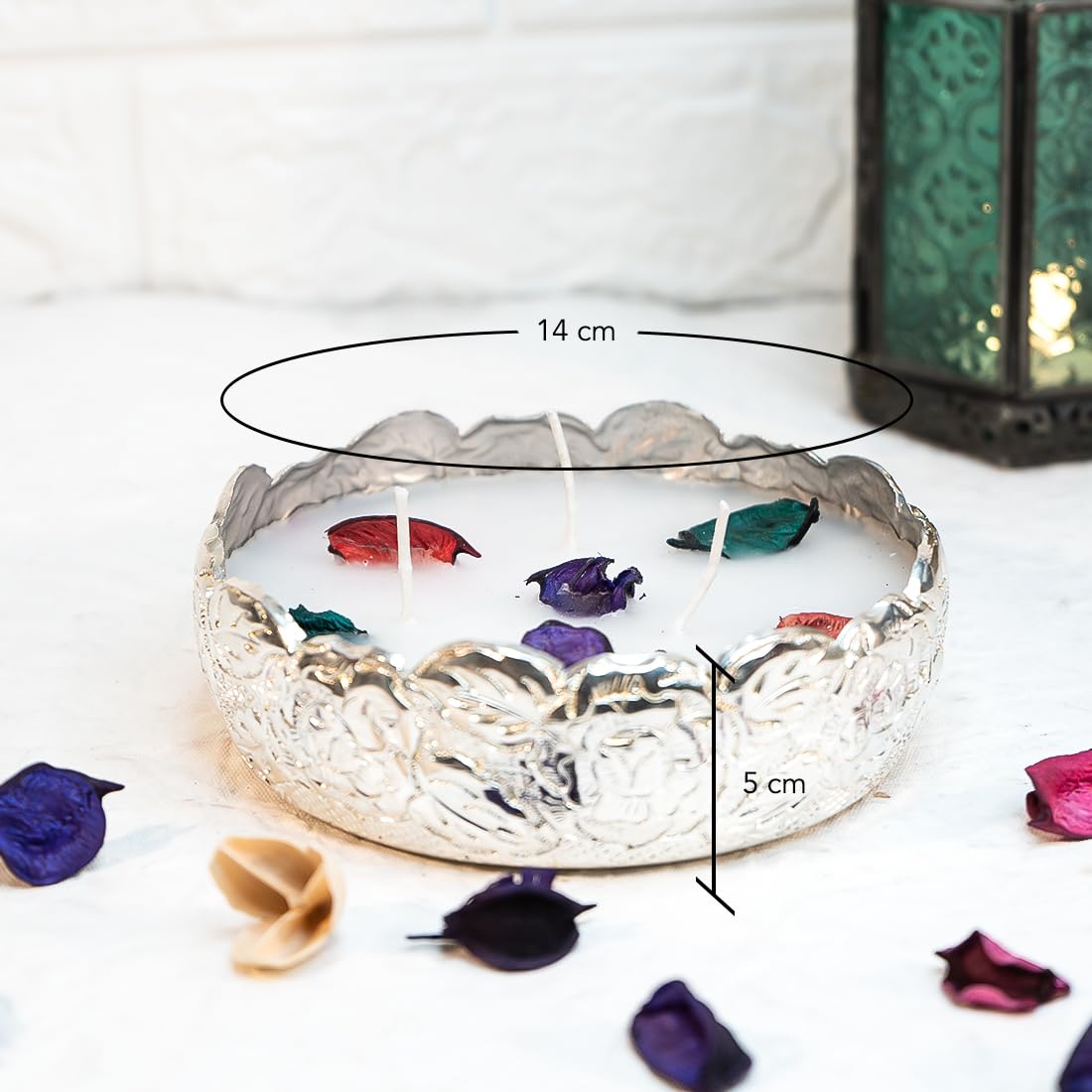 Ekhasa Urli Bowl for Home Décor & Table Decoration | Wax Filled Urli Bowl for Diwali Pooja and Other Festivals | Candles as Romantic Settings Enhancer (Silver Bowl, Filled with Wax)