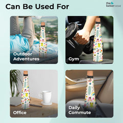The Better Home Insulated Stainless Steel Water Bottle 500ml | 18 Hours Insulation Cork Cap | Hot Cold Gym Office School | Airtight Leak Proof BPA Free | Jungle Mania Print Multicolour | 1 Bottle Pack