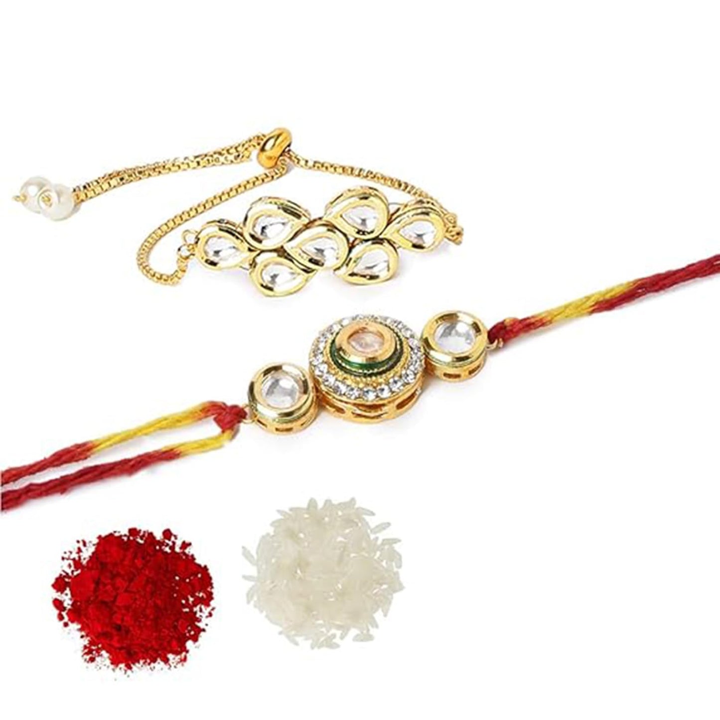 Ekhasa Rakhi Gift Set for Brother | Bhaiya Bhabhi Raakhi with Krishna Hands Idol Combo | Designer Lumba Rakhis | Raki for Kids Bracelet for Men, Women | Rakshabandhan Rakhee Combo Kit with Roli Chawal