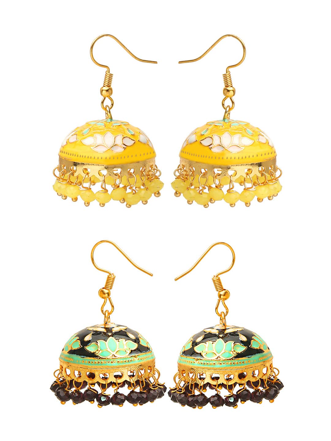 Yellow Chimes Meenakari Jumka Earrings - Gift for her