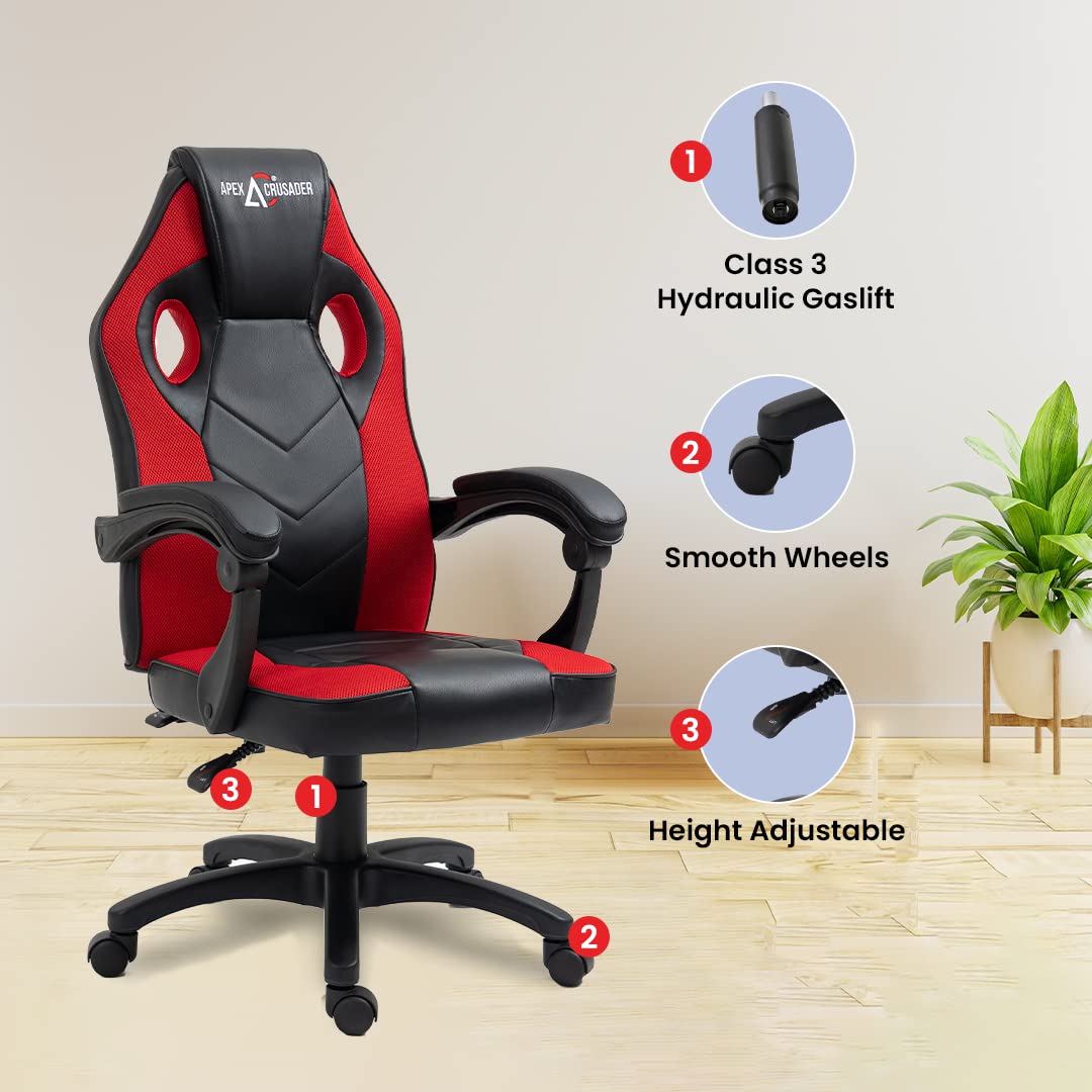 Ergonomic Gaming/Computer/Office Chair with Adjustable Lumbar & Height | Modern Style | Red