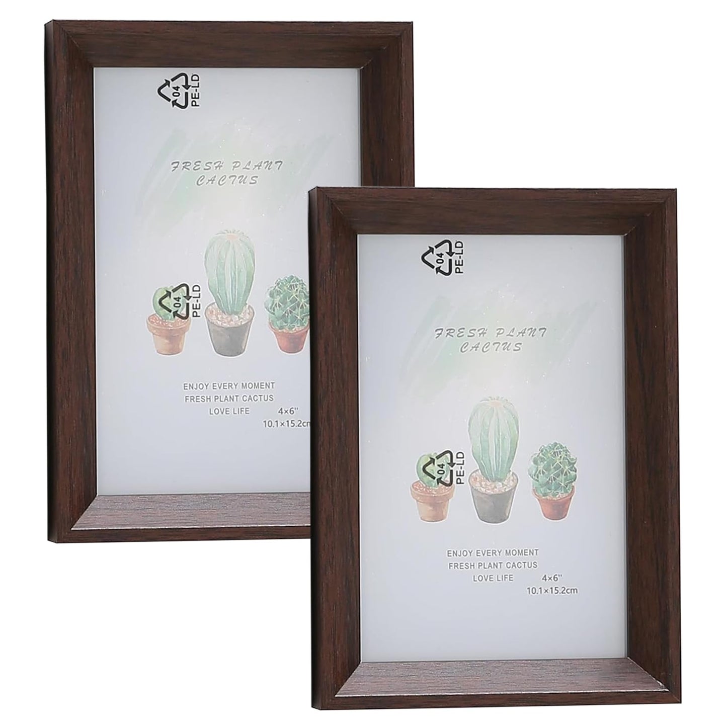 Pack of 2: Photo Frames with Crystal Clear Glass | Horizontal & Vertical Use | 11.6x16.7cm | Brown