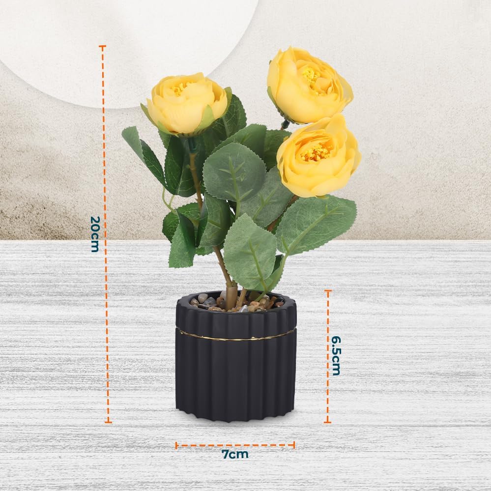 Pack of 6: Artificial Plants for Home Décor - Natural Looking Indoor Fake Plants with Pot | Yellow