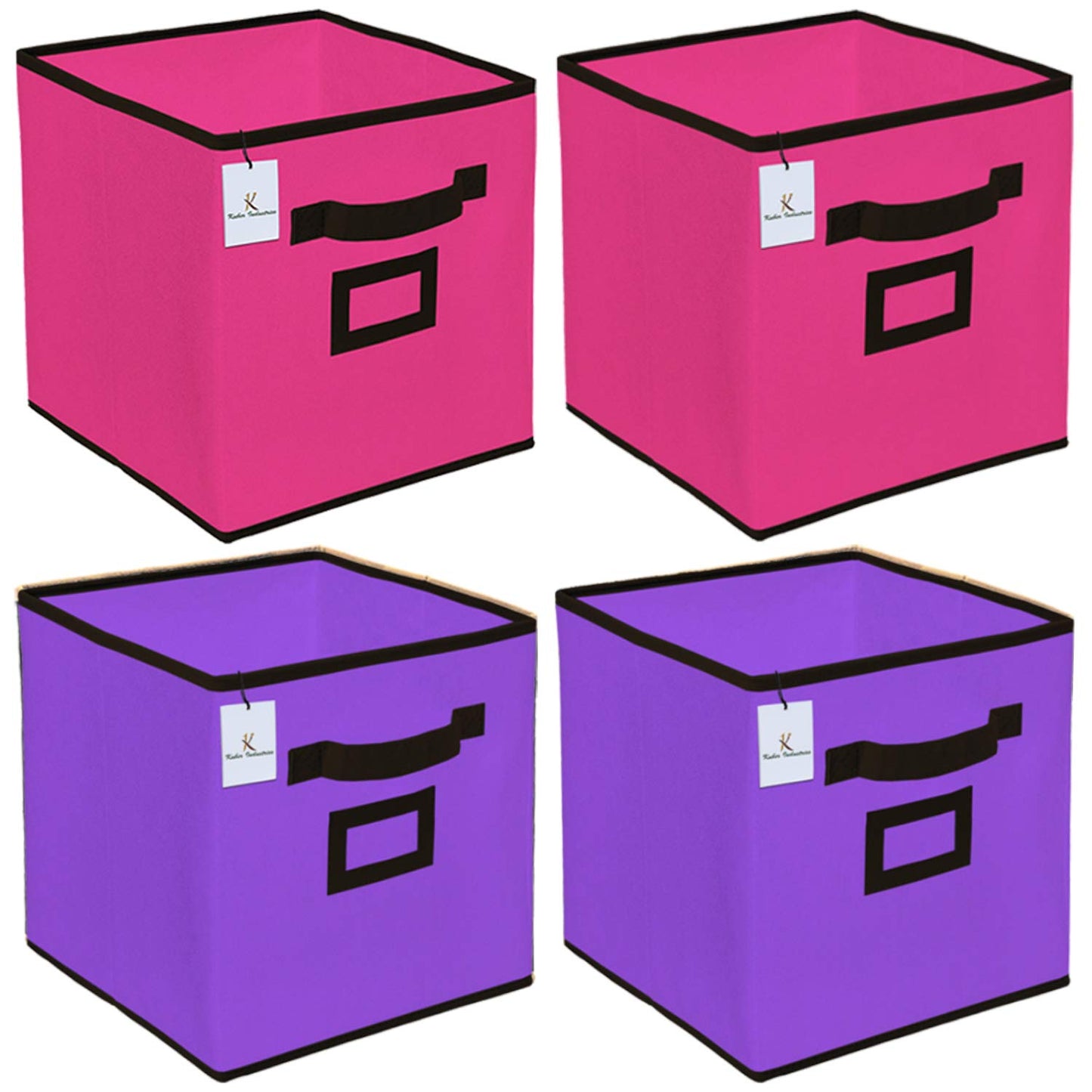 Combo: Non Woven 4-Piece Small Foldable Storage Organiser Cubes | Square | Pink & Purple