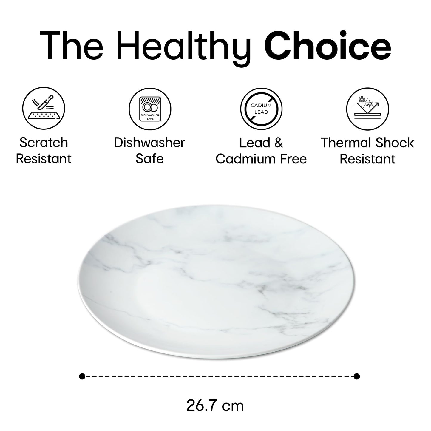 Anko Marble Look Porcelain Dinner Plate - Set of 4 | Light-weight daily use premium crockery for dining table, home, restaurant, gifting | Aesthetic designer dinnerware full | 10", White