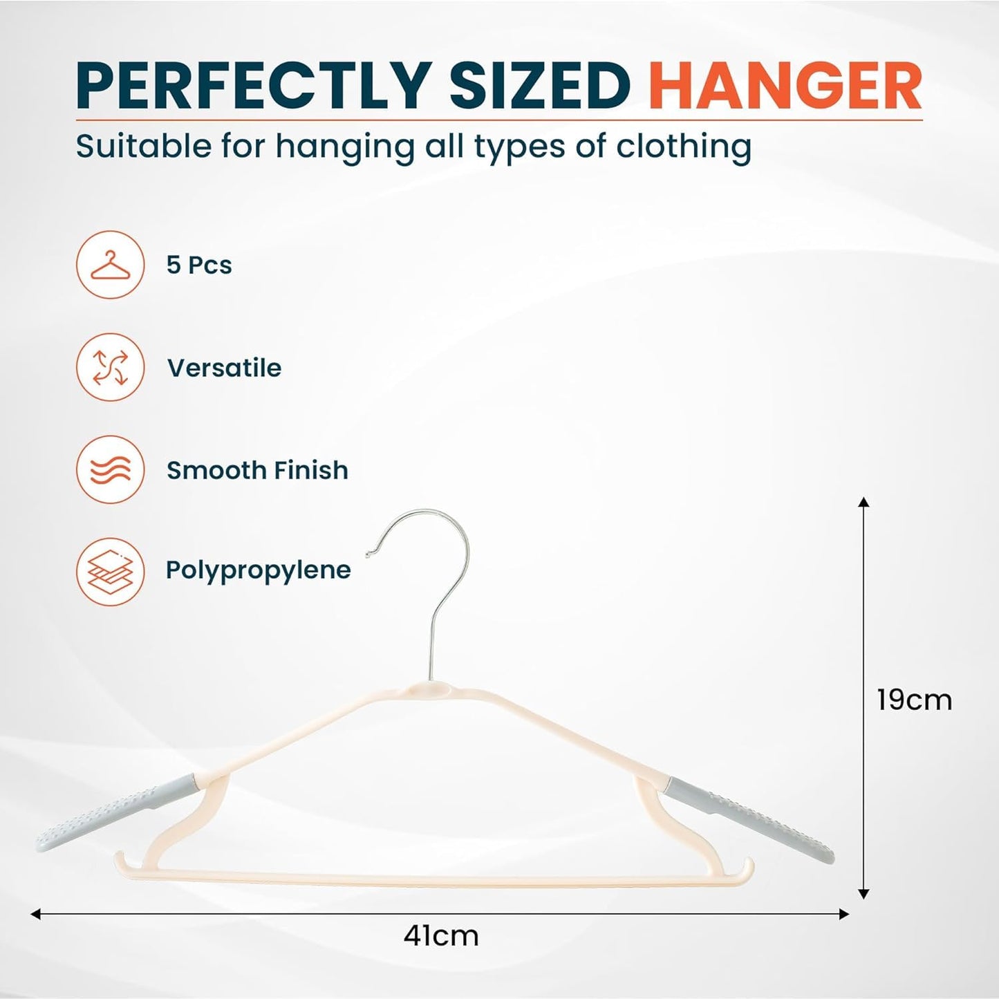 Set of 20: Cloth Hangers with Zinc Plated Steel Hooks | Durable Design | Grey