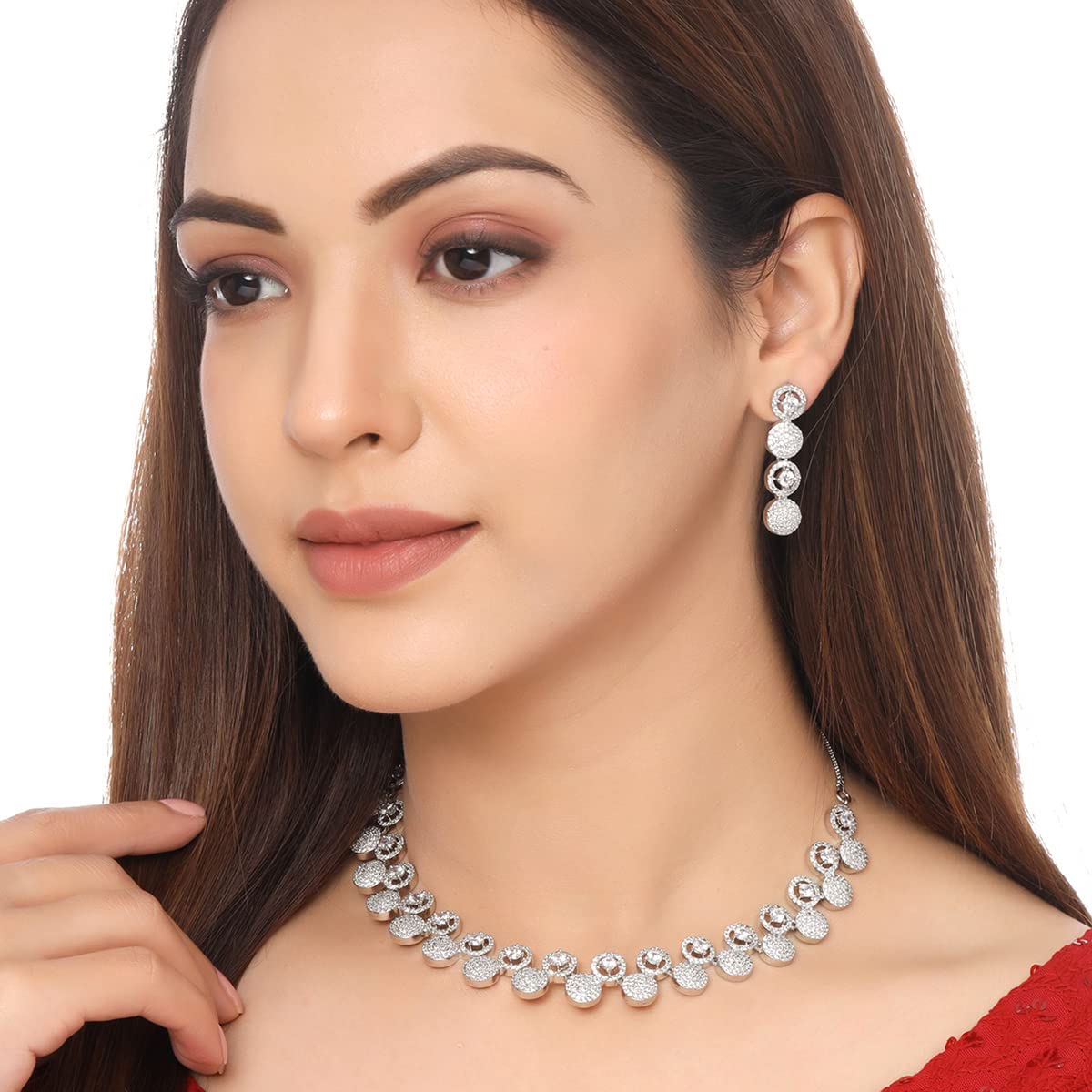 Yellow Chimes American Diamond Necklace Set - Birthday gift for her