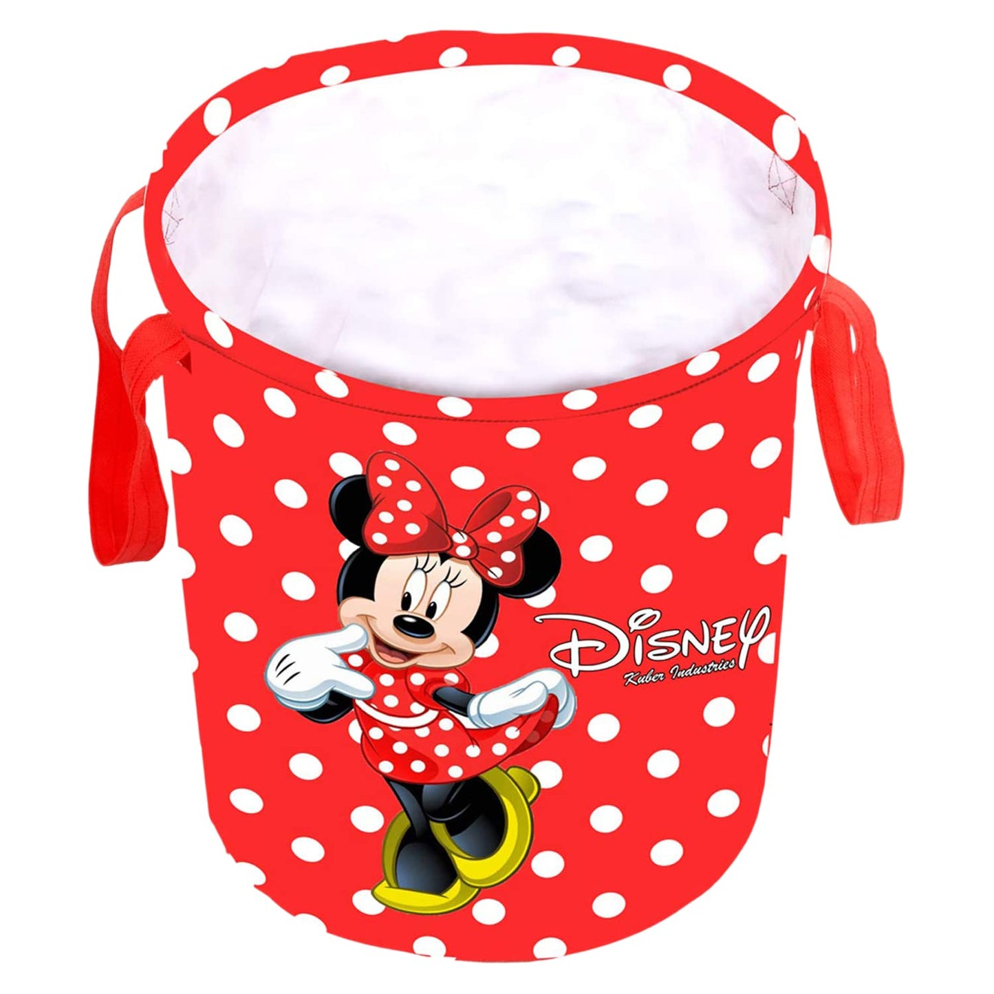 Kuber Industries Minnie Print Polyester Foldable Large Laundry basket with & Handle 45 liter (Red)