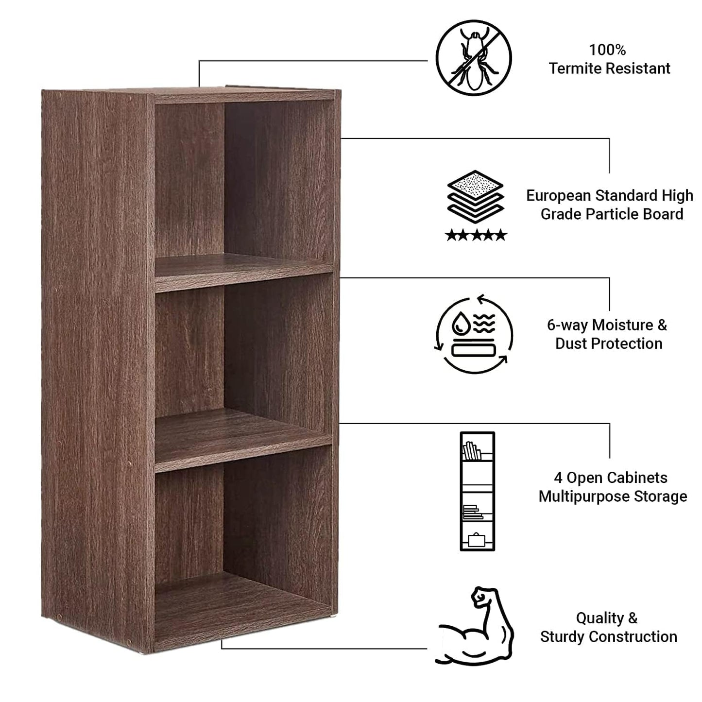 Combo: Wooden 4-Shelf Bookshelf - Engineered for Storage | Pack of 2 | 30" X 30" | Brown