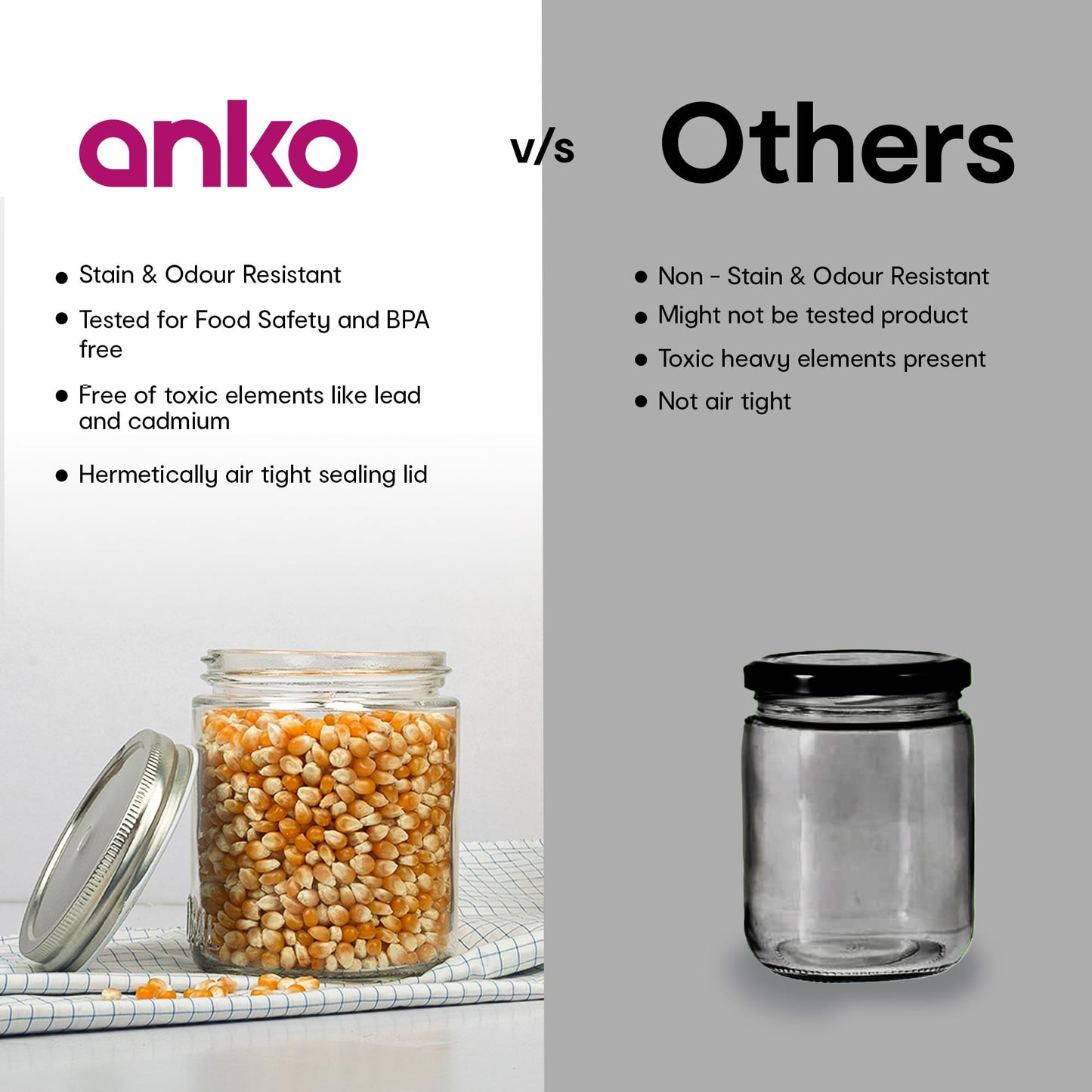 3-Piece Set: Airtight Glass Preserving Jars - Leakproof, Food Safe | Tin Lid | 550ml Each | Clear