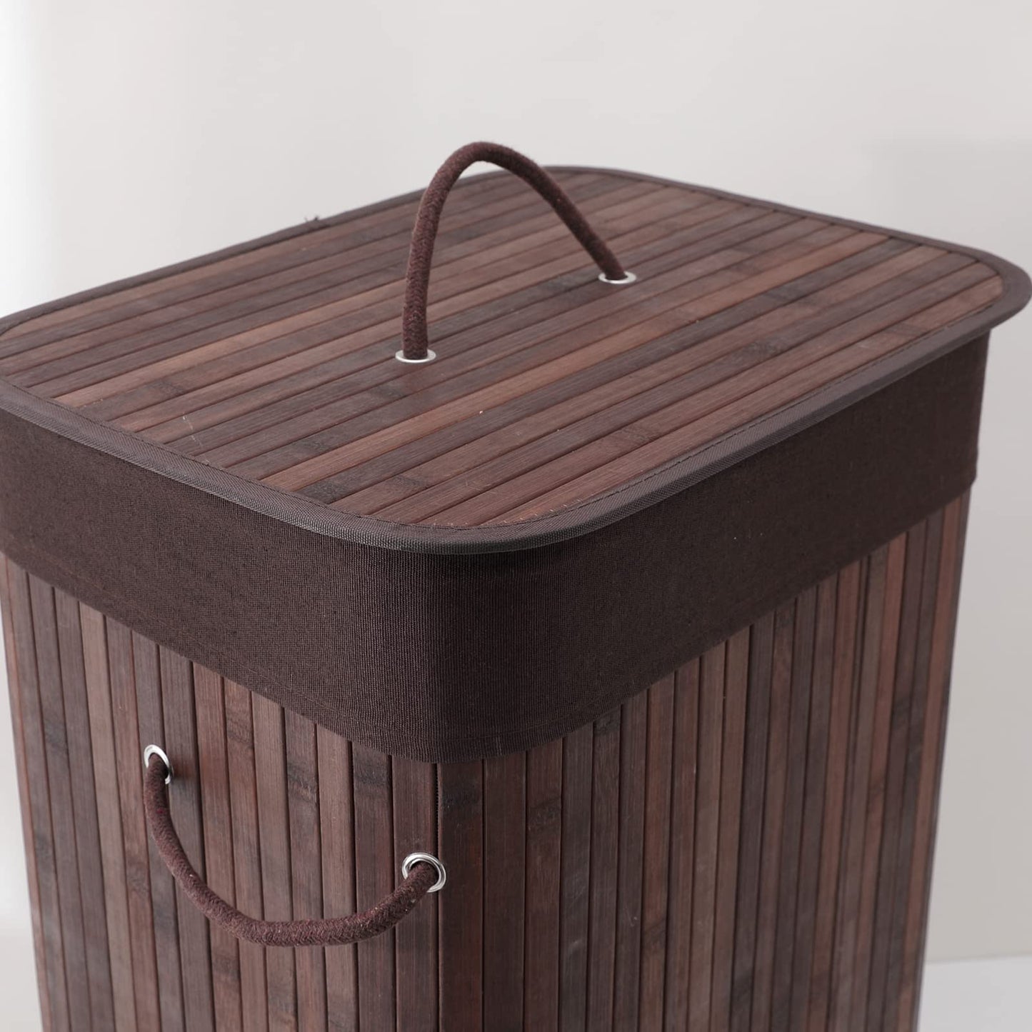 Kuber Industries Bamboo Basket With Lid|Foldable Laundry Basket For Clothes|Durable Rope Handles & Removable Bag|Pack Of 5|Dark Brown