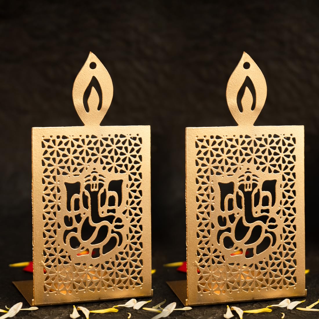 Combo: Brass Radha Krishna Murti & Tealight Holder | Ideal for Pooja Room & Home Decor | Gold Finish | Size: 8 cm