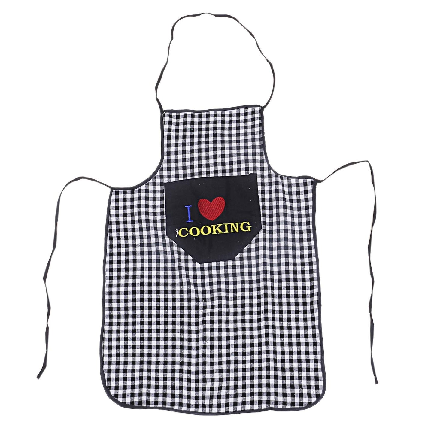 Kuber Industries Checkered Design Cotton Waterproof Apron with Front Pocket (Black), CTKTC13744