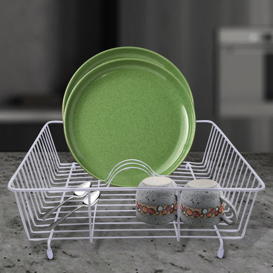 Powder-Coated Wire Frame Kitchen Dish Rack - Rustproof, Includes Tray & Holder, 42.5 x 10.5 x 32.5 cm, White