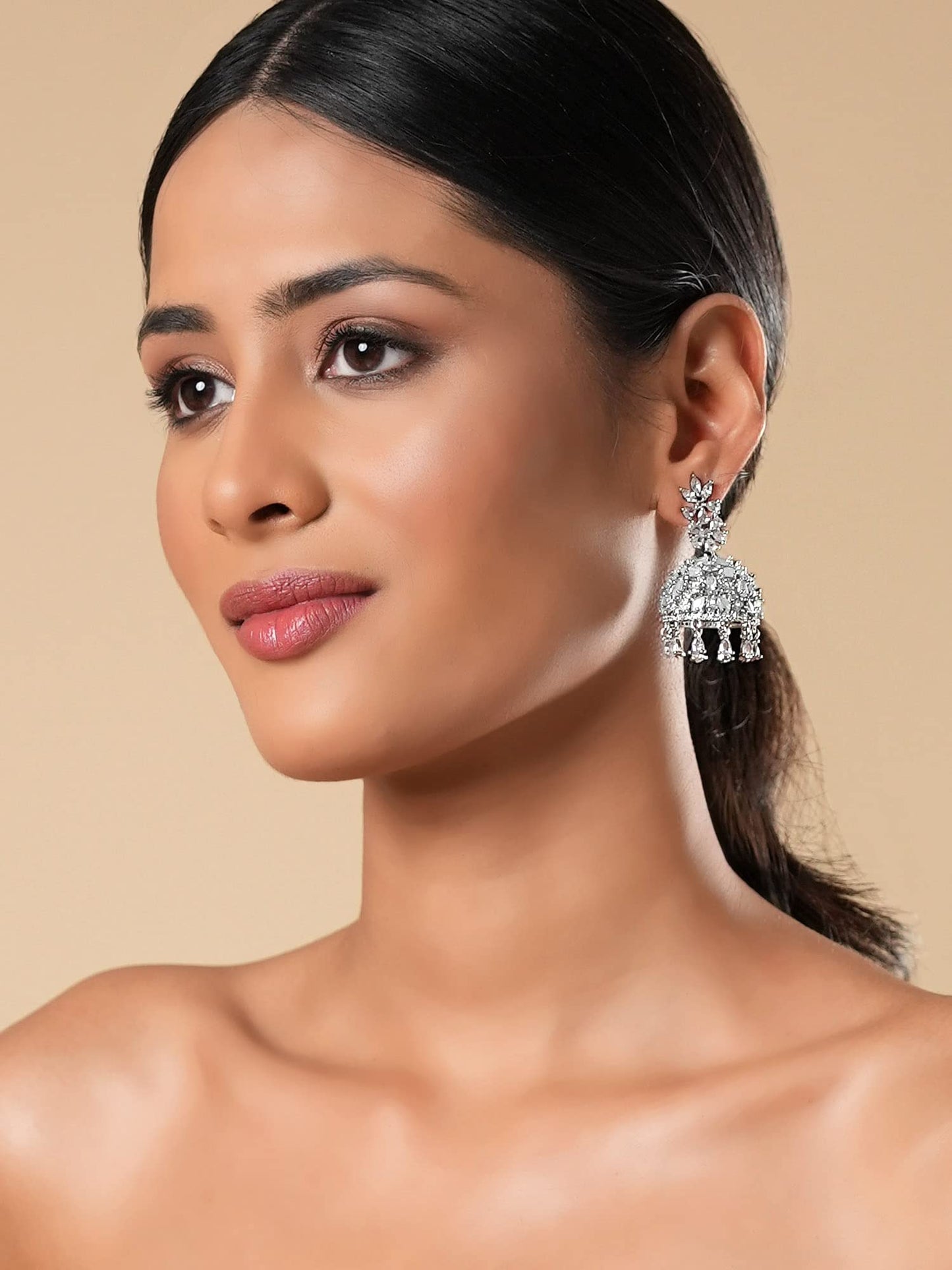 Yellow Chimes American Diamond Jhumki Earrings - Contemporary Design