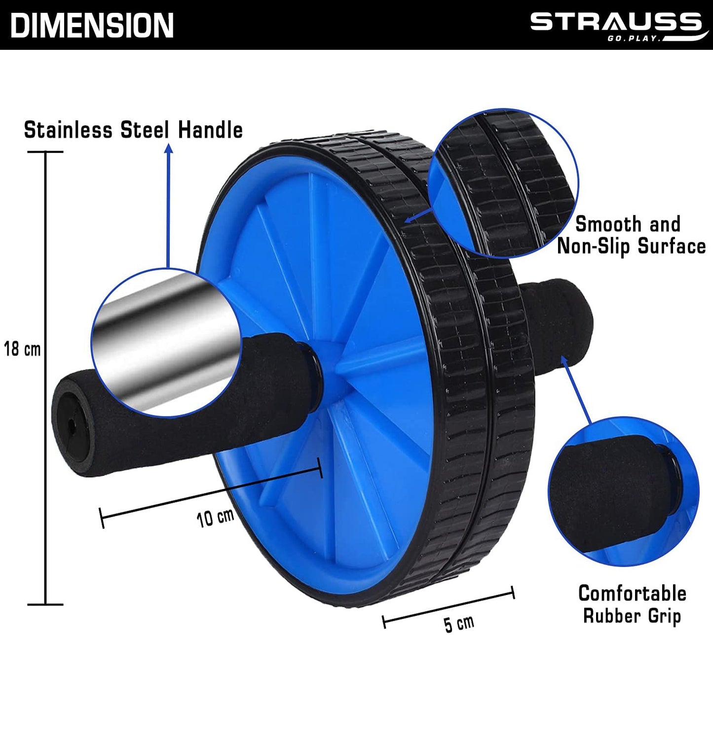 Strauss Double Wheel Ab Roller - Non-slip handles
