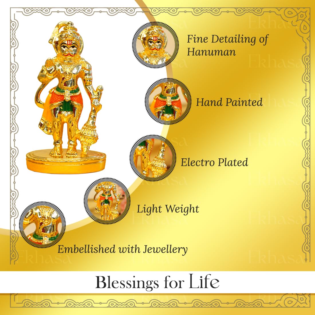 Resin Hanuman Ji Murti - Traditional Gold Finish for Home Puja | 10 cm | Decorative Idol for Desk & Car