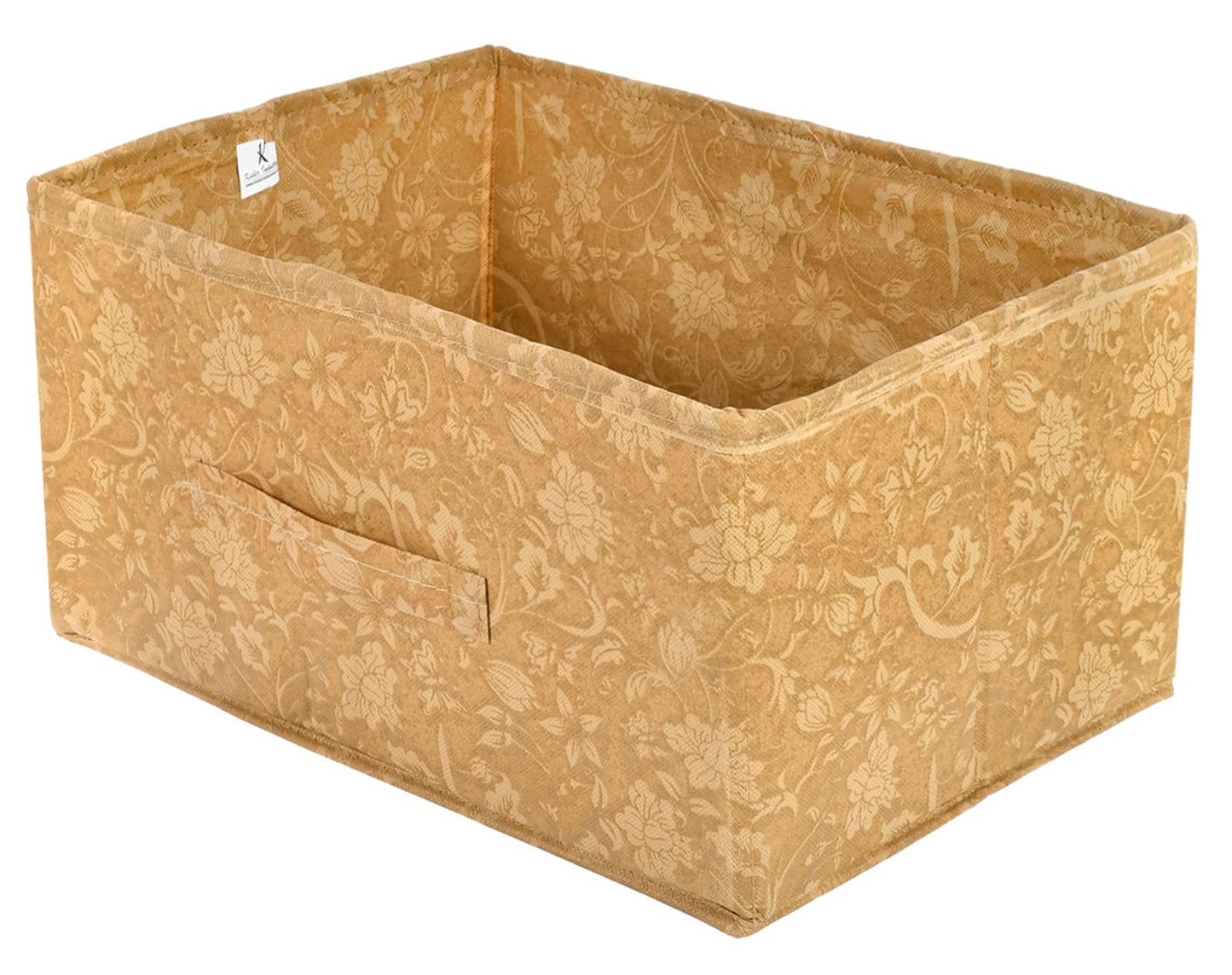 Foldable Rectangular Storage Box - Metallic Flower Print | 1 Piece Non-Woven | Brown | Versatile Organizer