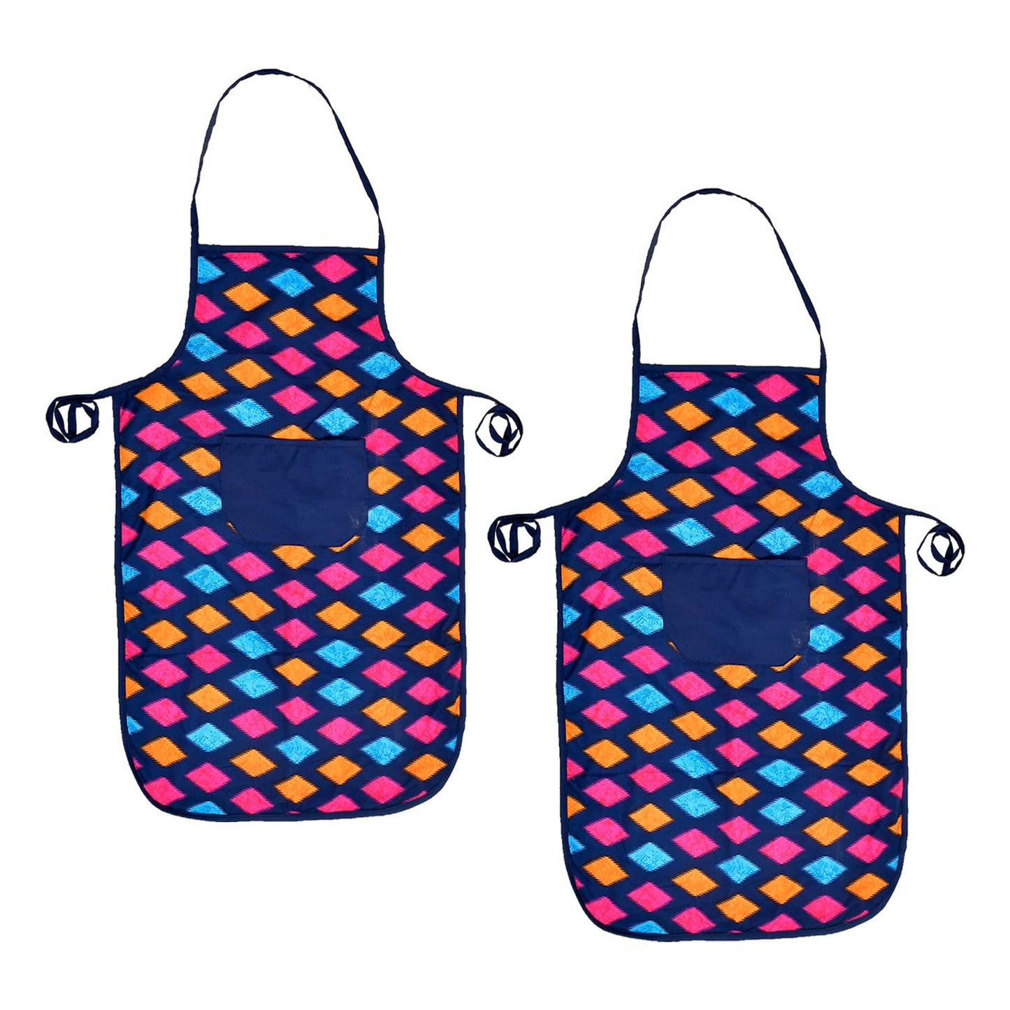 Kuber Industries Navajo Printed Oil Stain Resistant Cooking Kitchen Apron for Men Women with 1 Front Pocket- Pack of 2 (Blue)-50KM0732