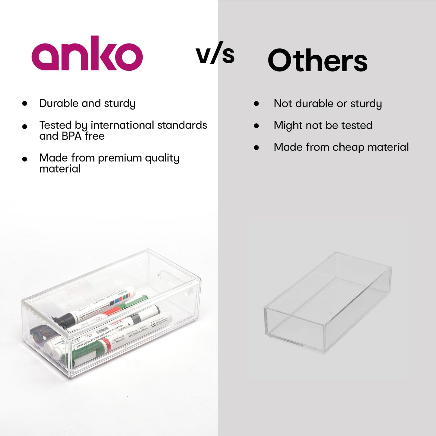 Pack of 2: Clear Pull-Out Storage Drawer Organizer | Stackable Design for Makeup, Office | 2.1x3.54x7.4 in | Clear