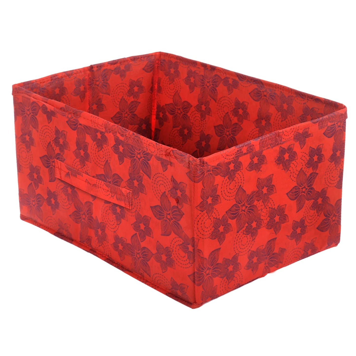 Multipurpose Rectangular Storage Box - Foldable, Durable | 1 Compartment | Flower Print | Red