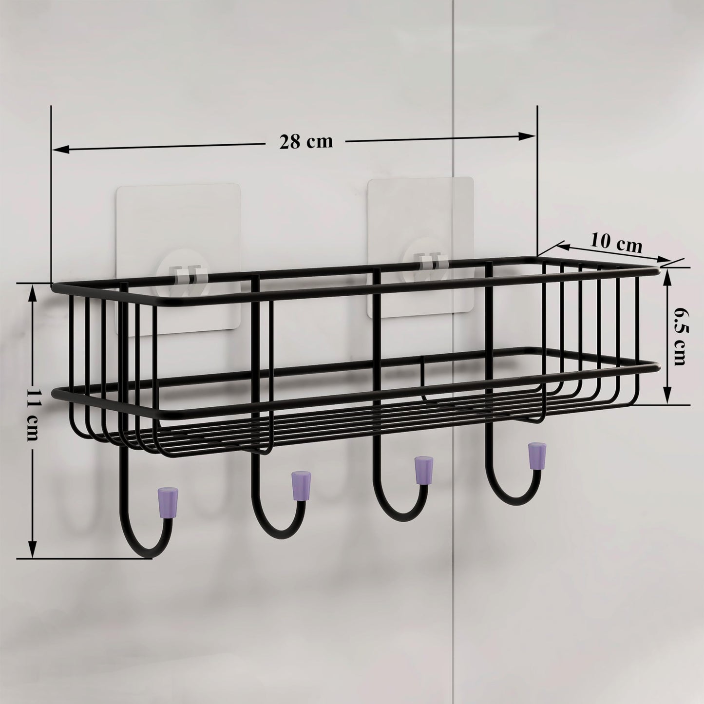 Plantex Self Adhesive Bathroom Shelf | Adhesive Shelf for Kitchen - with Hooks & Magic Sticker | Bathroom Organizer - GI Steel (Pack of 2)