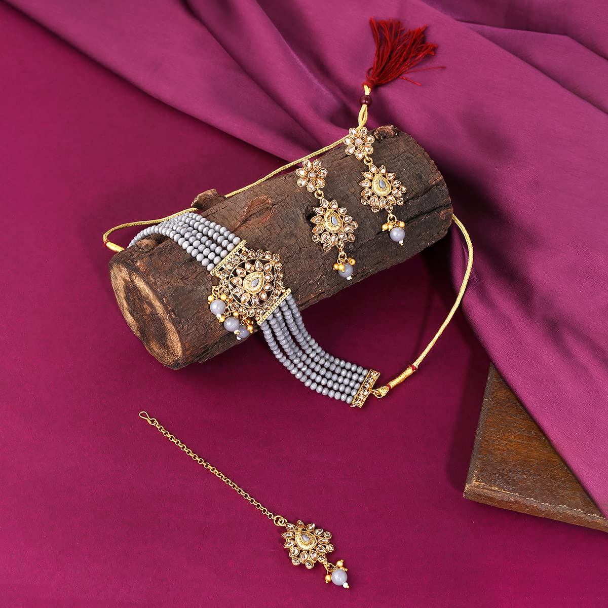 Yellow Chimes Kundan Studded Choker Set - Festive Wear