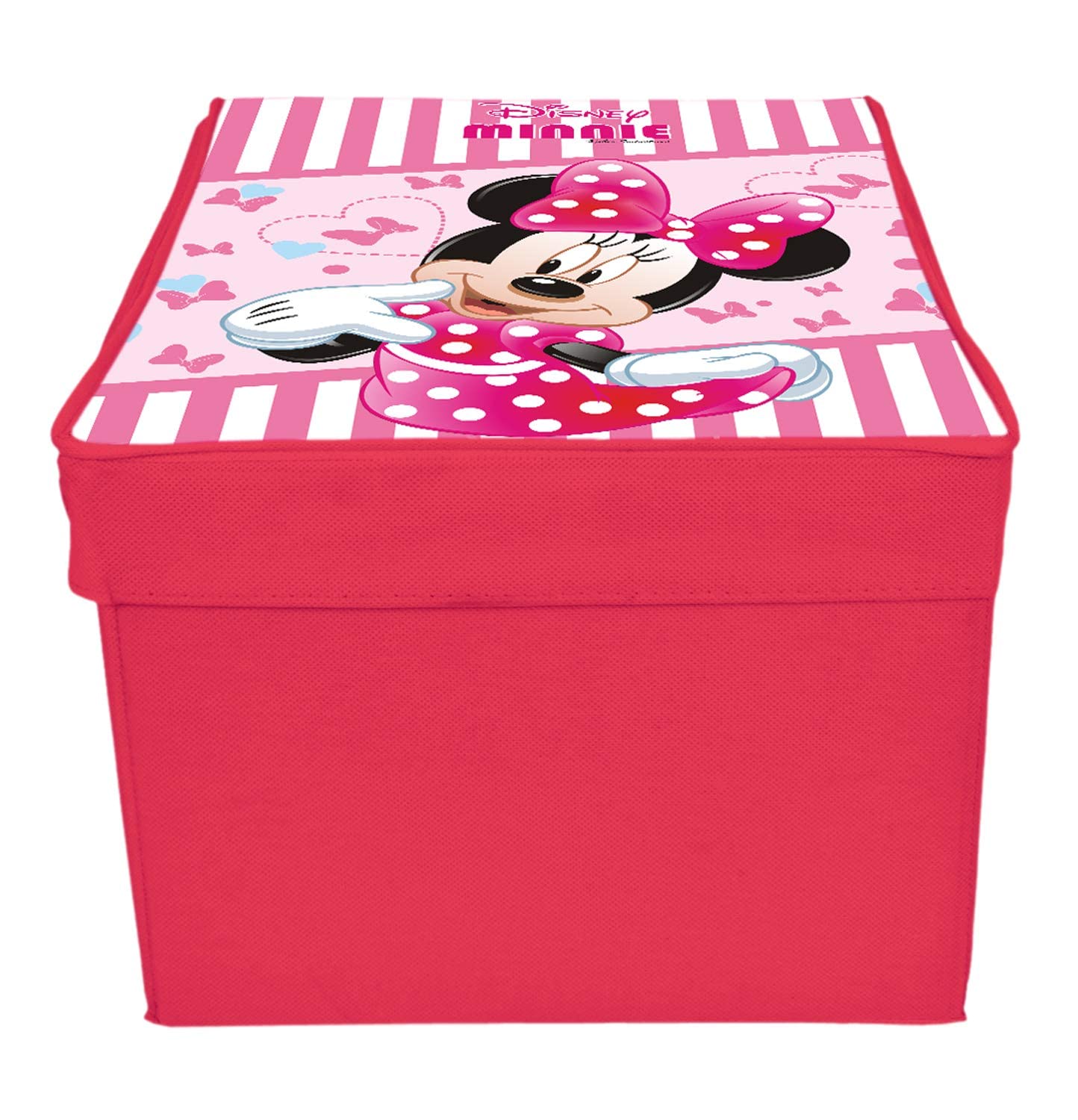 Pack of 2: Minnie Printed Multi-Utility Organizer | 2 Compartments | Foldable | Pink Cotton Storage Box