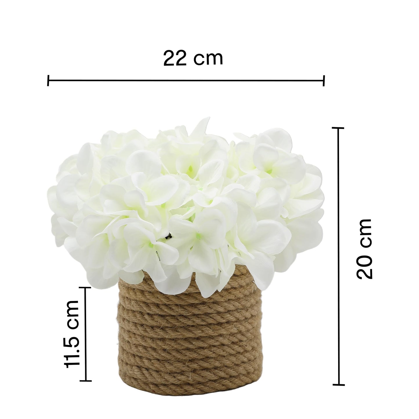 Anko Polyester Artificial Hydrangea Flower With Rope Vase 20Cm X 22Cm X 17Cm Garden-Inspired Aesthetics Showpiece For Home Decor,Office Desk,Bedroom,Balcony,Living Room,Table Top Decorative tem