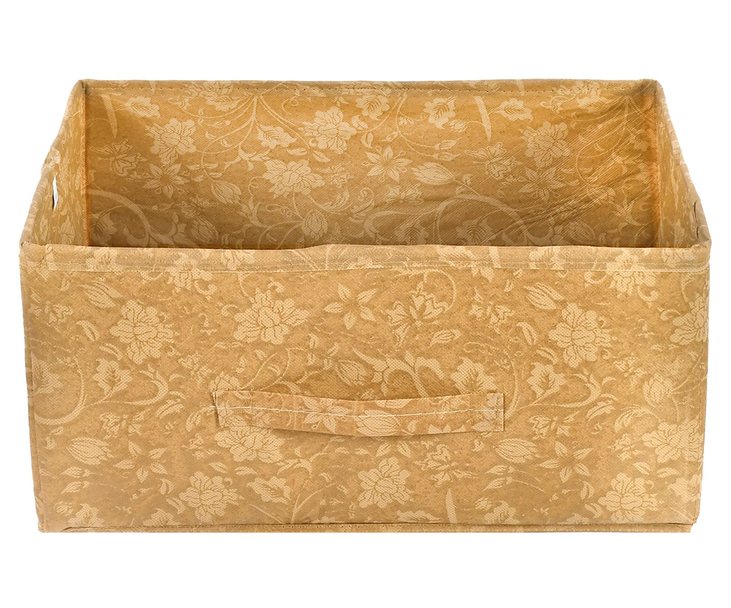 Foldable Rectangular Storage Box - Metallic Flower Print | 1 Piece Non-Woven | Brown | Versatile Organizer