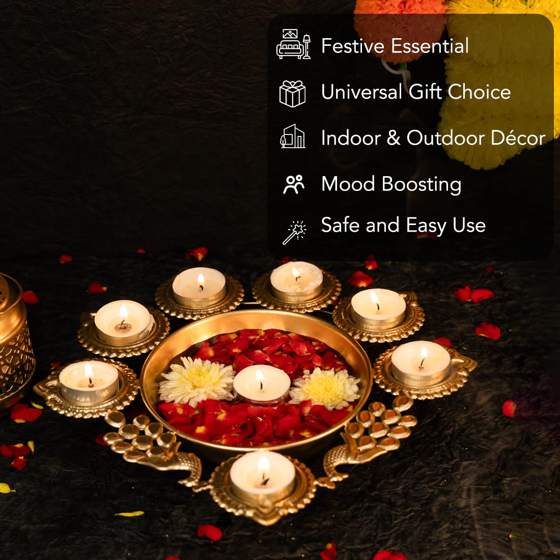 Ekhasa Urli Bowl for Home Decor & Table Decoration | Floating Flowers, Tealight Candles Water Bowl for Diwali Pooja and Other Festivals | Gift for House Warming Ceremony (Small)