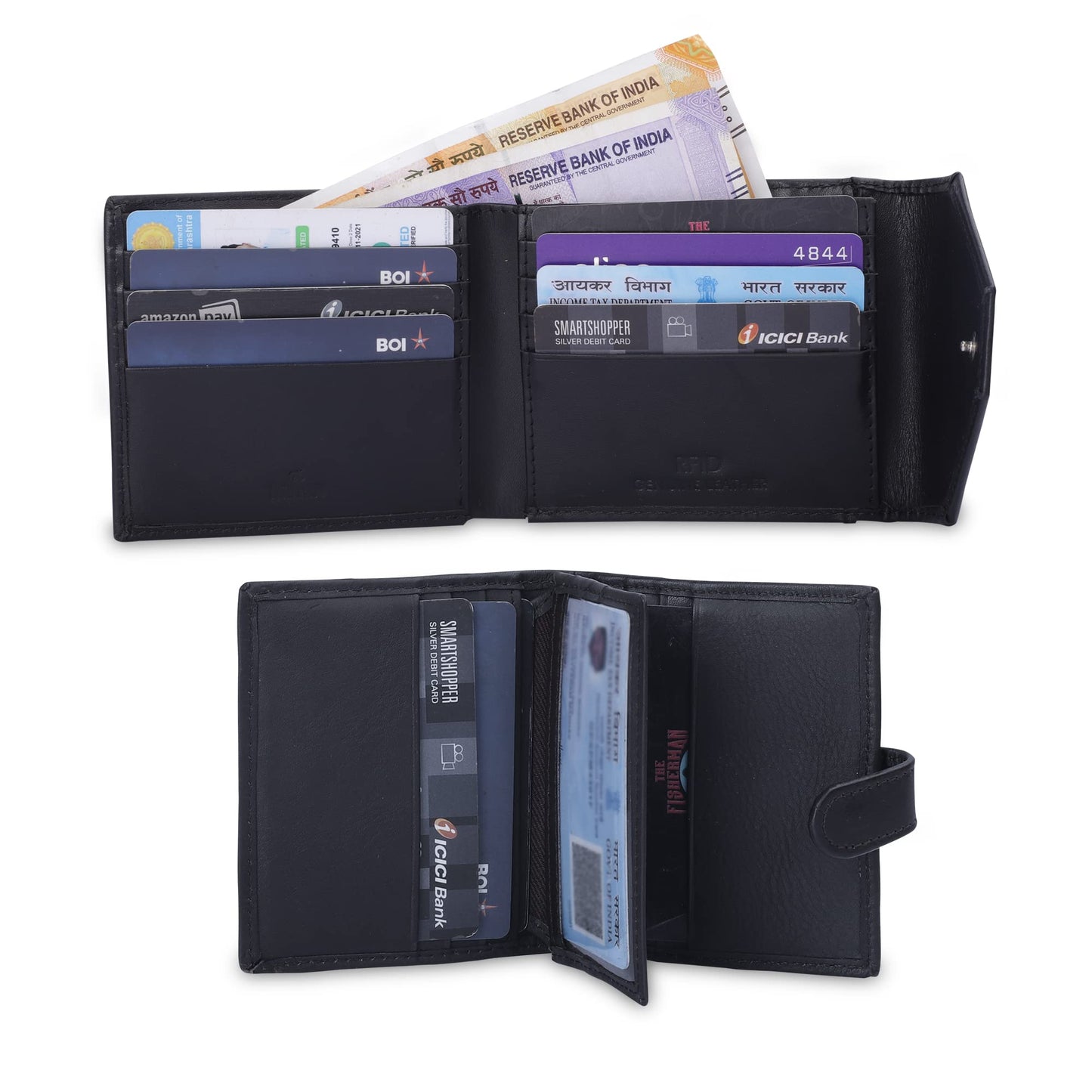 THE CLOWNFISH Combo of 2 RFID Protected Genuine Leather Wallet for Men with Multiple Card Slots (Black)