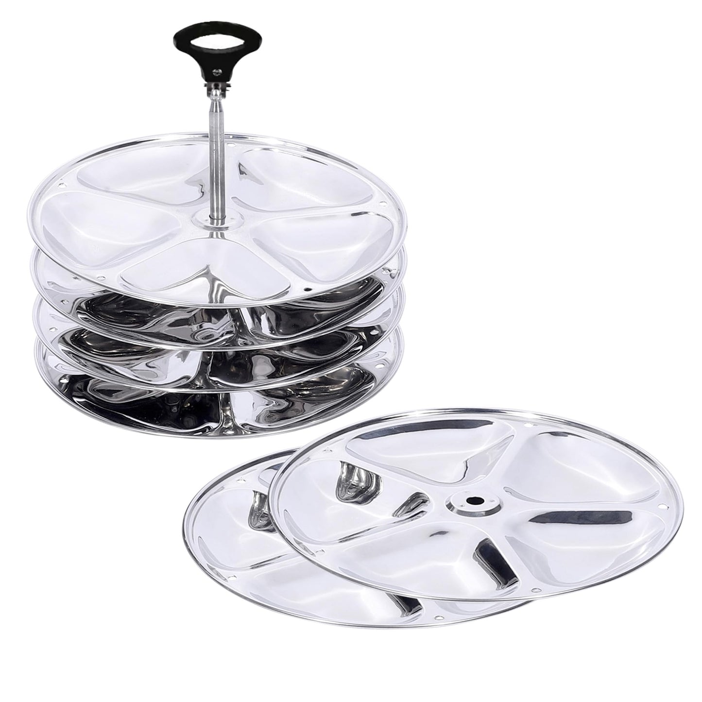 USHA SHRIRAM Stainless Steel Idli Plates (5 Cavities/Plate) | Idli Plates With Removable Bakelite Handle | Idly Stand For Cooker | Idli Stand | Thate Idli Maker | Idly Maker (6 Plate)