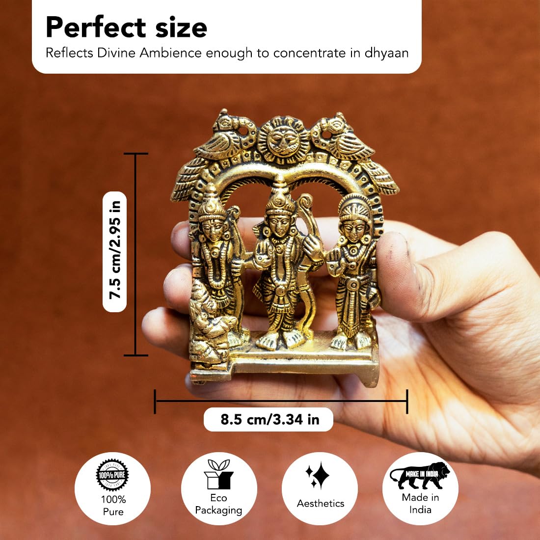 Combo: 100% Pure Brass Ram Darbar Murti & Tealight Holder | Rama Sita Laxman Hanuman Idol | 8.4 cm | Gold