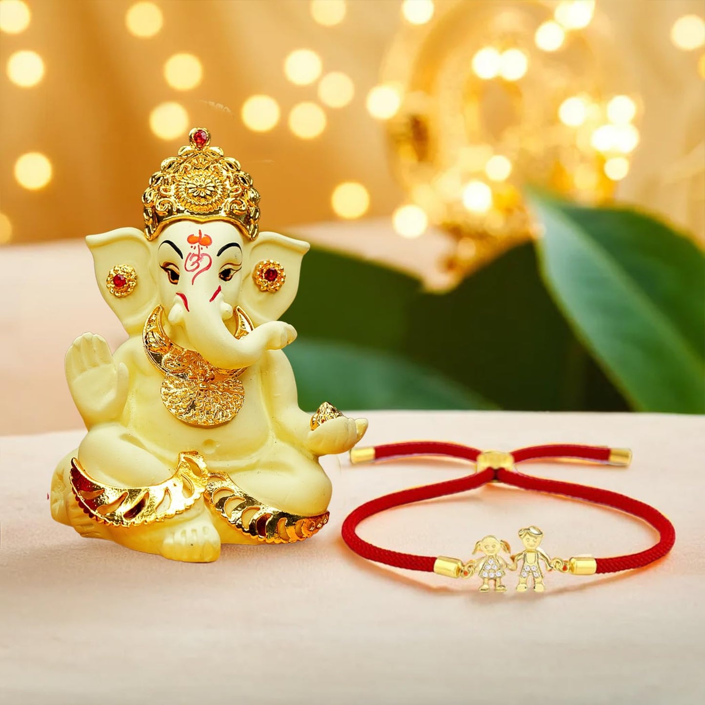 Ekhasa Rakhi Gift Set for Brother | Brother Sister Raakhi with Ganesha Idol Combo | Designer Lumba Rakhis | Raki for Kids Bracelet for Men, Women | Rakshabandhan Rakhee Combo Kit (Red Rakhi Bracelet)